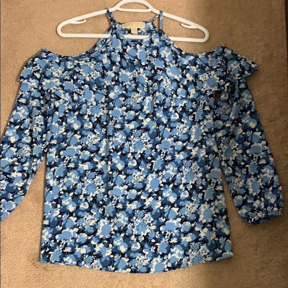 3/4 sleeve blue flowered MIchael Kors blouse
